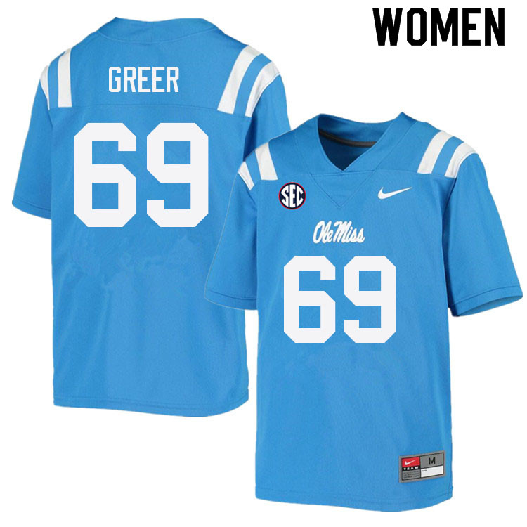 Women #69 Jack Greer Ole Miss Rebels College Football Jerseys Sale-Power Blue